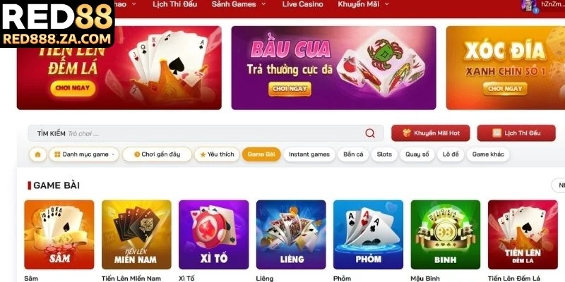 Không gian giải trí sống động tại game bài RED88