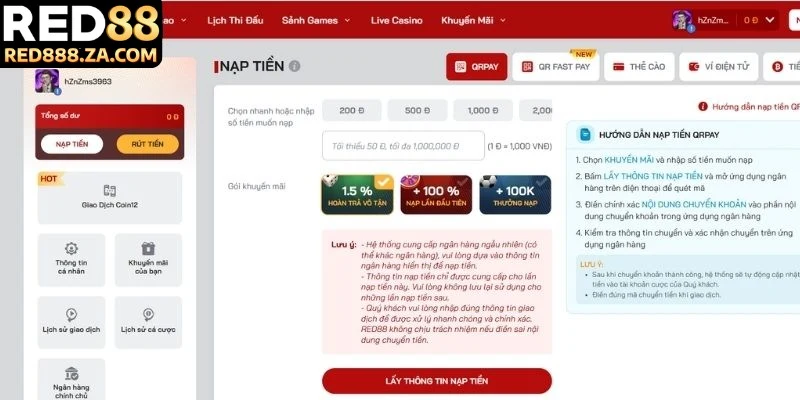 Khám phá ưu điểm của quy trình nạp tiền RED88