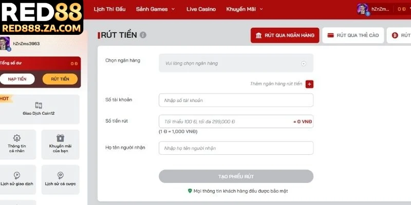 Lợi thế của quá trình rút tiền RED88 